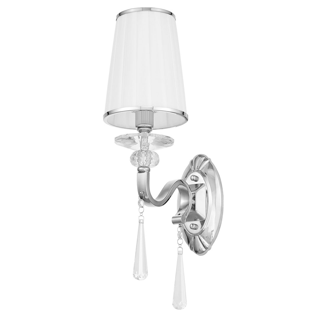 Wall sconce with crystals, white lampshade, silver chrome wall lamp - FEDERRICA W1 - Lumina Deco image 1