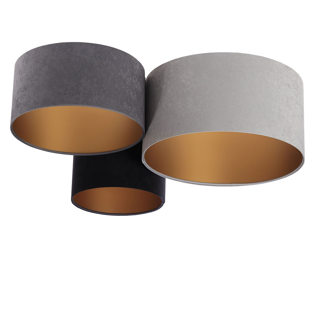 Grey-black ceiling light fixture with velour lampshades with golden insides - HEKTOR - BPS Koncept image 1