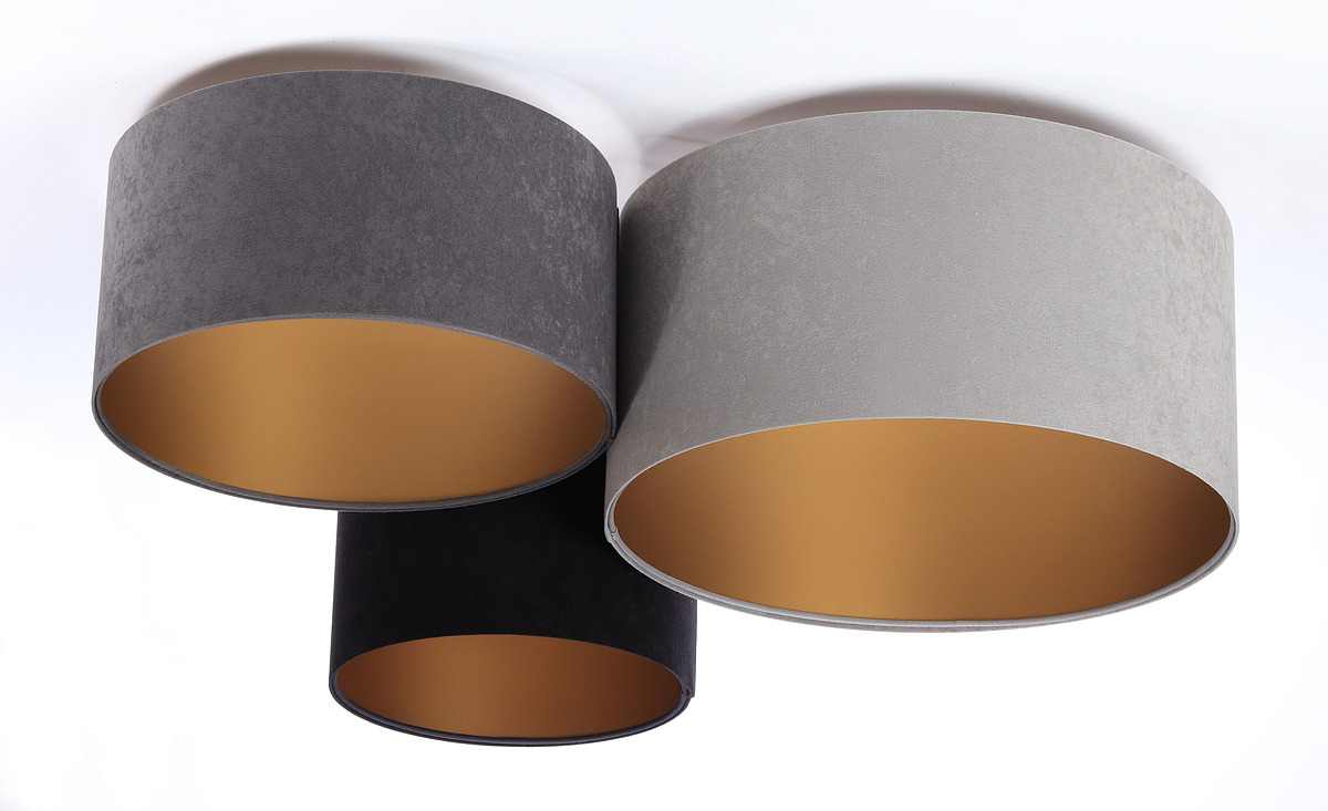 Grey-black ceiling light fixture with velour lampshades with golden insides - HEKTOR - BPS Koncept image 3