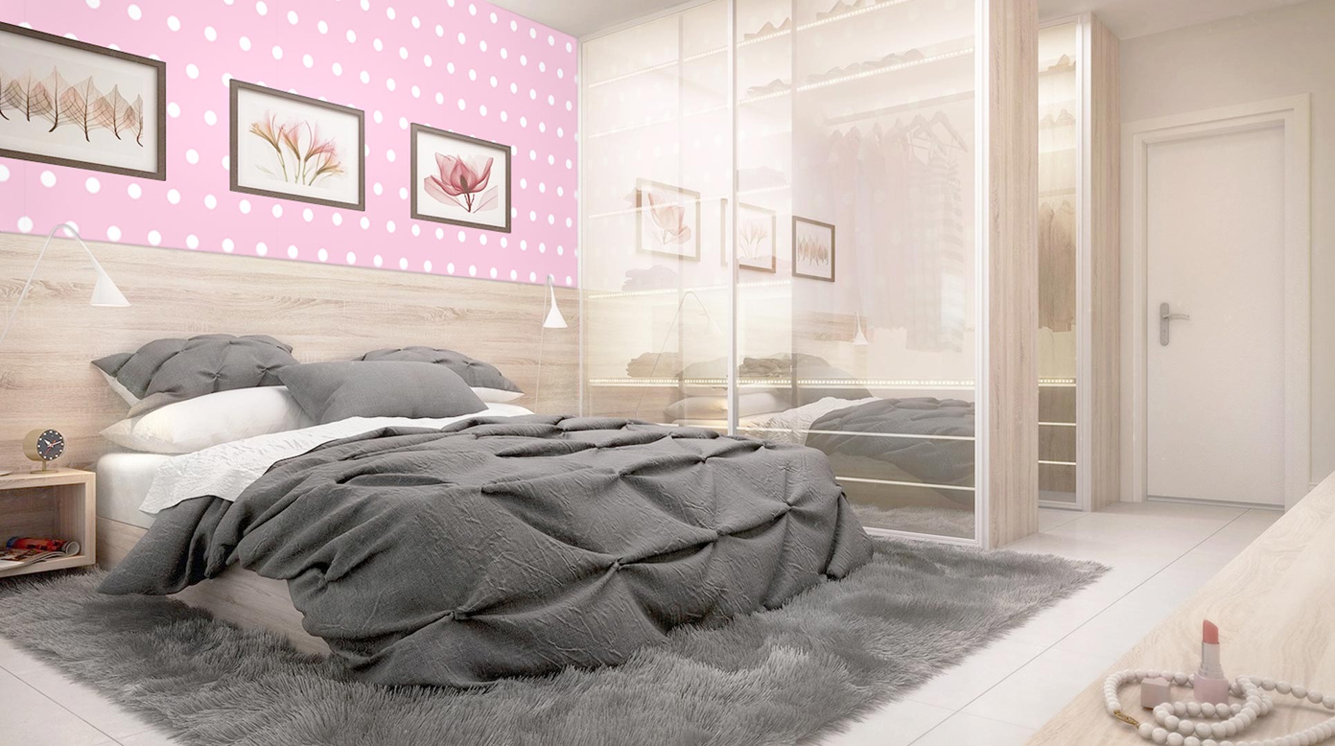 Pink and white 5 cm dots wallpaper - Dekoori image 4