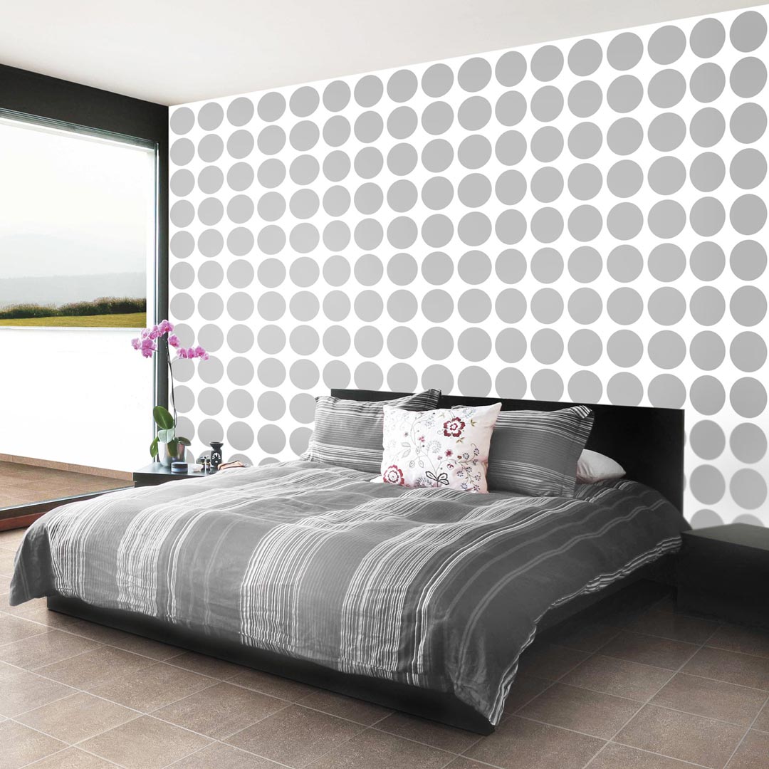 White and grey 18 cm dots wallpaper - Dekoori image 2