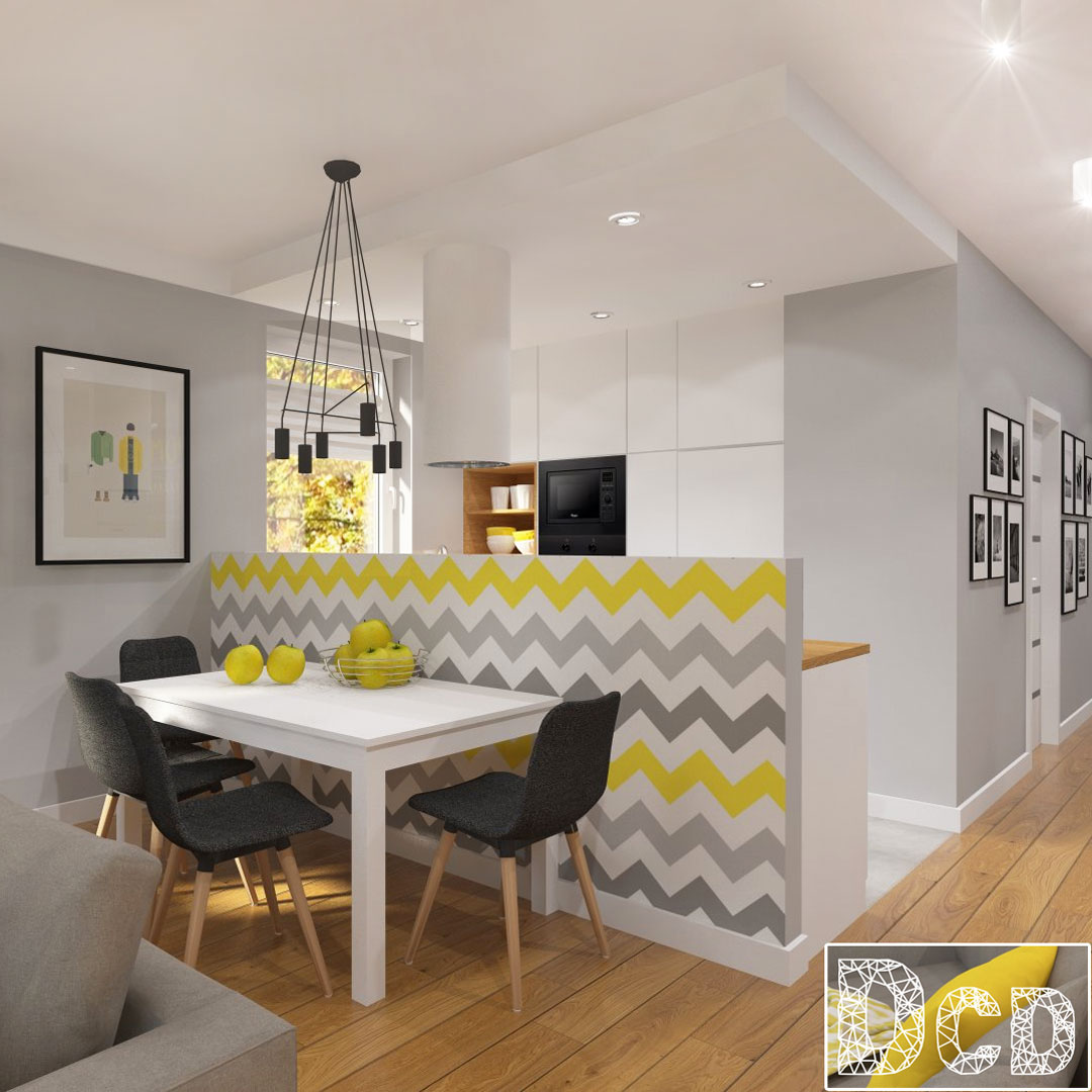 Scandinavian wallpaper with white, grey and yellow 23 cm chevrons (trendy and decorative) - Dekoori image 2