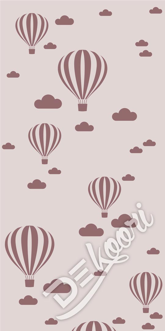 Beige-brown wallpaper with flying balloons and clouds for children - Dekoori image 3