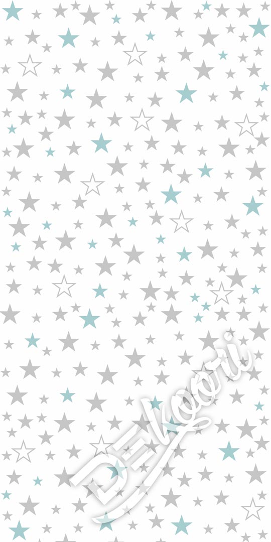 White wallpaper with pastel grey and teal 4-6-8 cm stars for children - Dekoori image 3