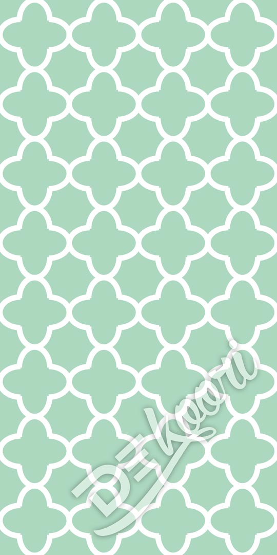 Mint and white quatrefoil oriental pattern wallpaper - Dekoori image 3