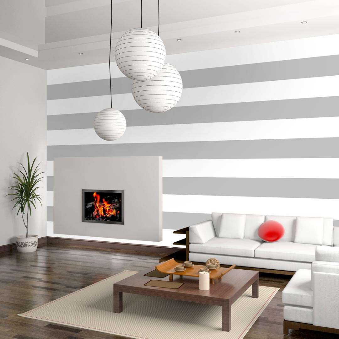 White and grey horizontal striped wallpaper - Dekoori image 3