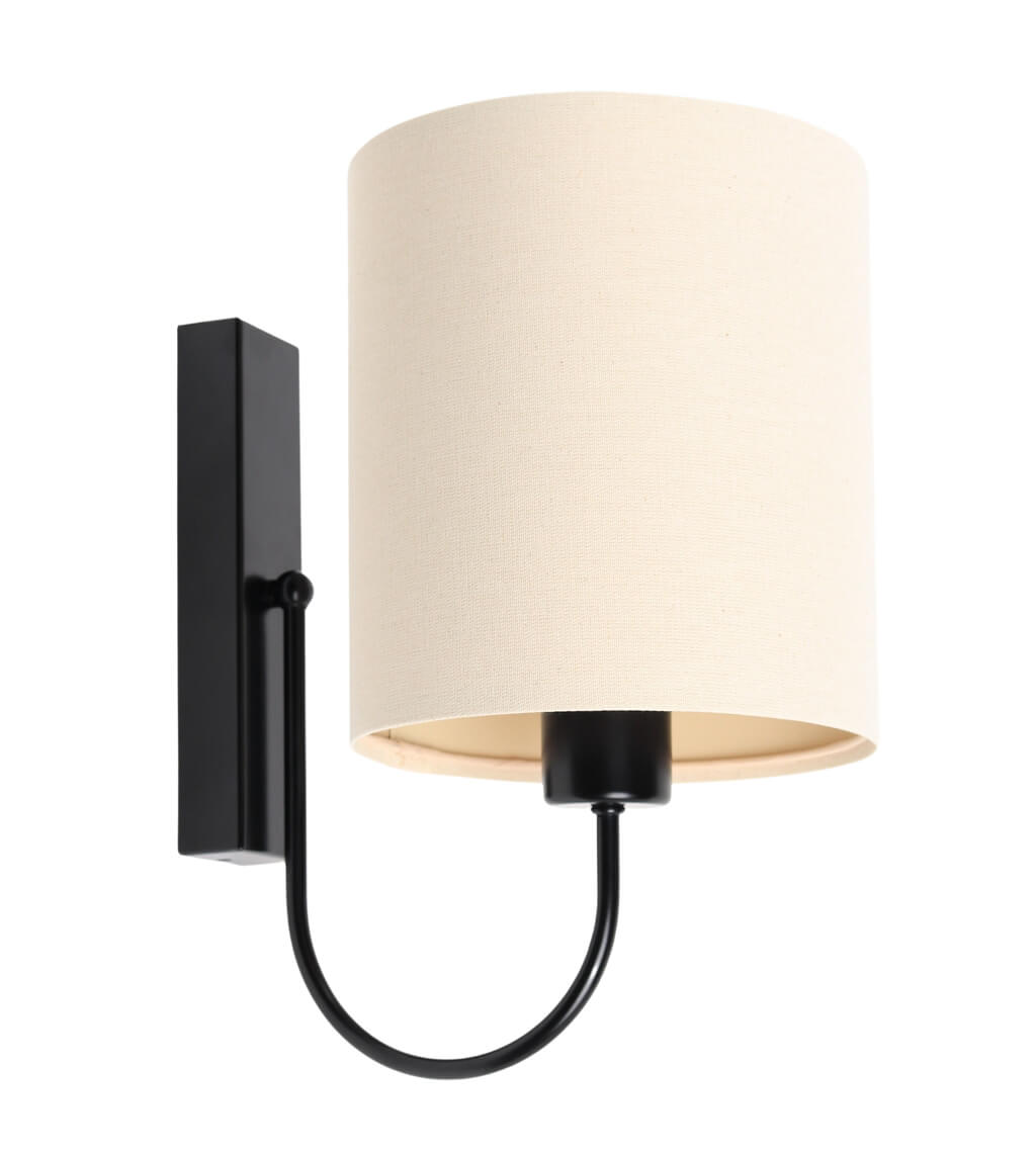 Light cream boho style wall lamp with cylindrical linen lampshade - BOHO - BPS Koncept image 1