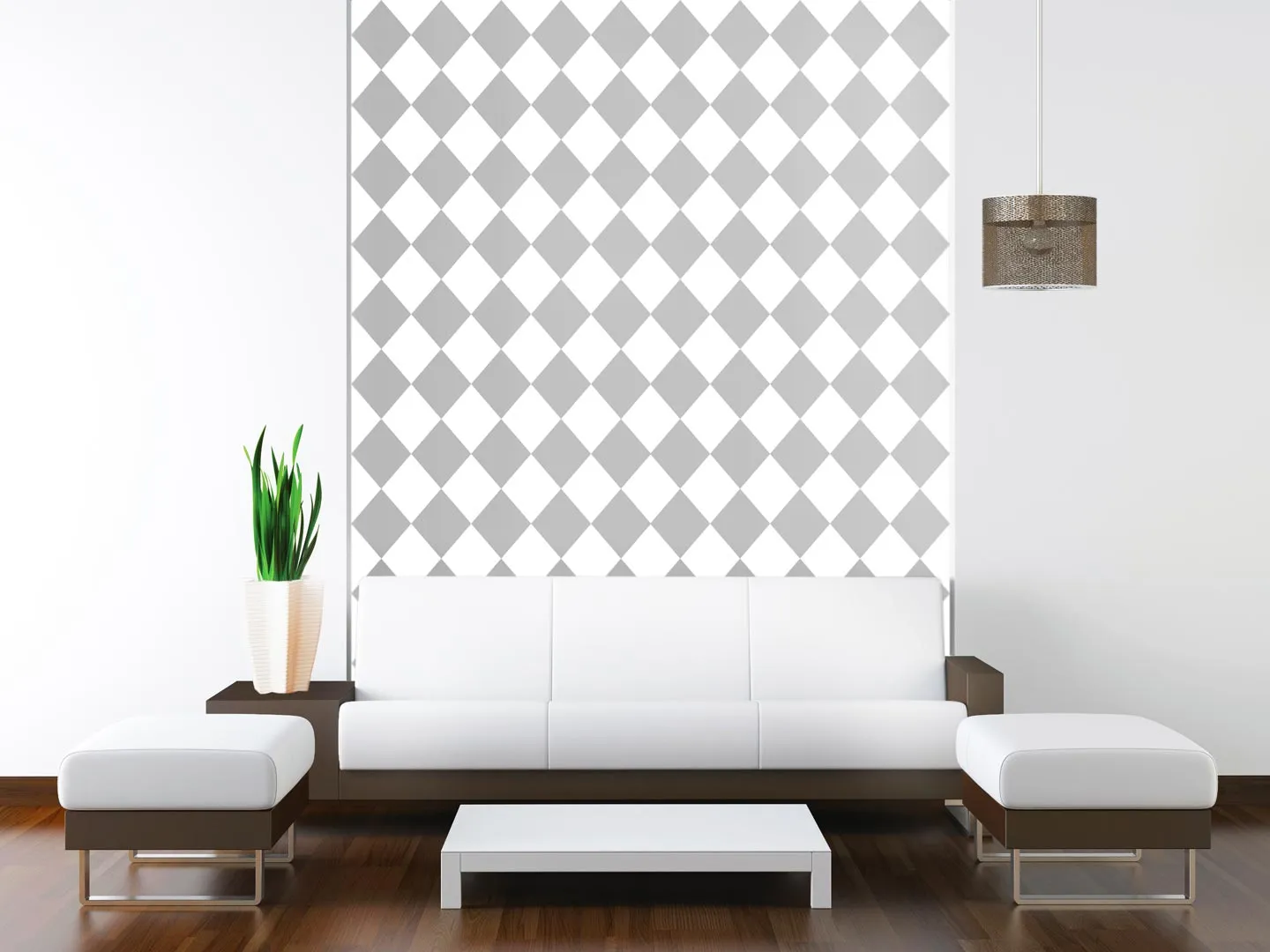 White and Grey Harlequin Geometric Wallpaper