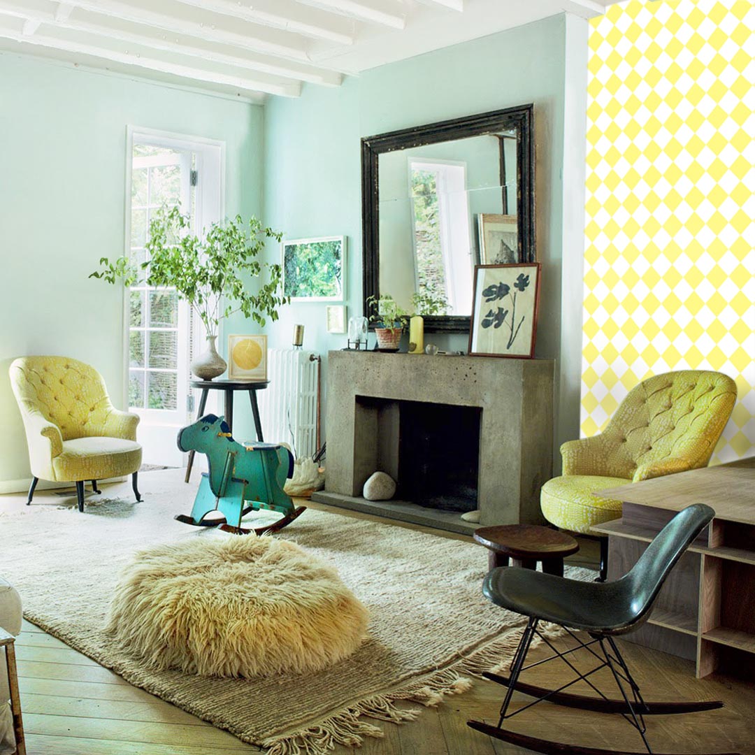 White and yellow mini harlequin wallpaper - Dekoori image 2