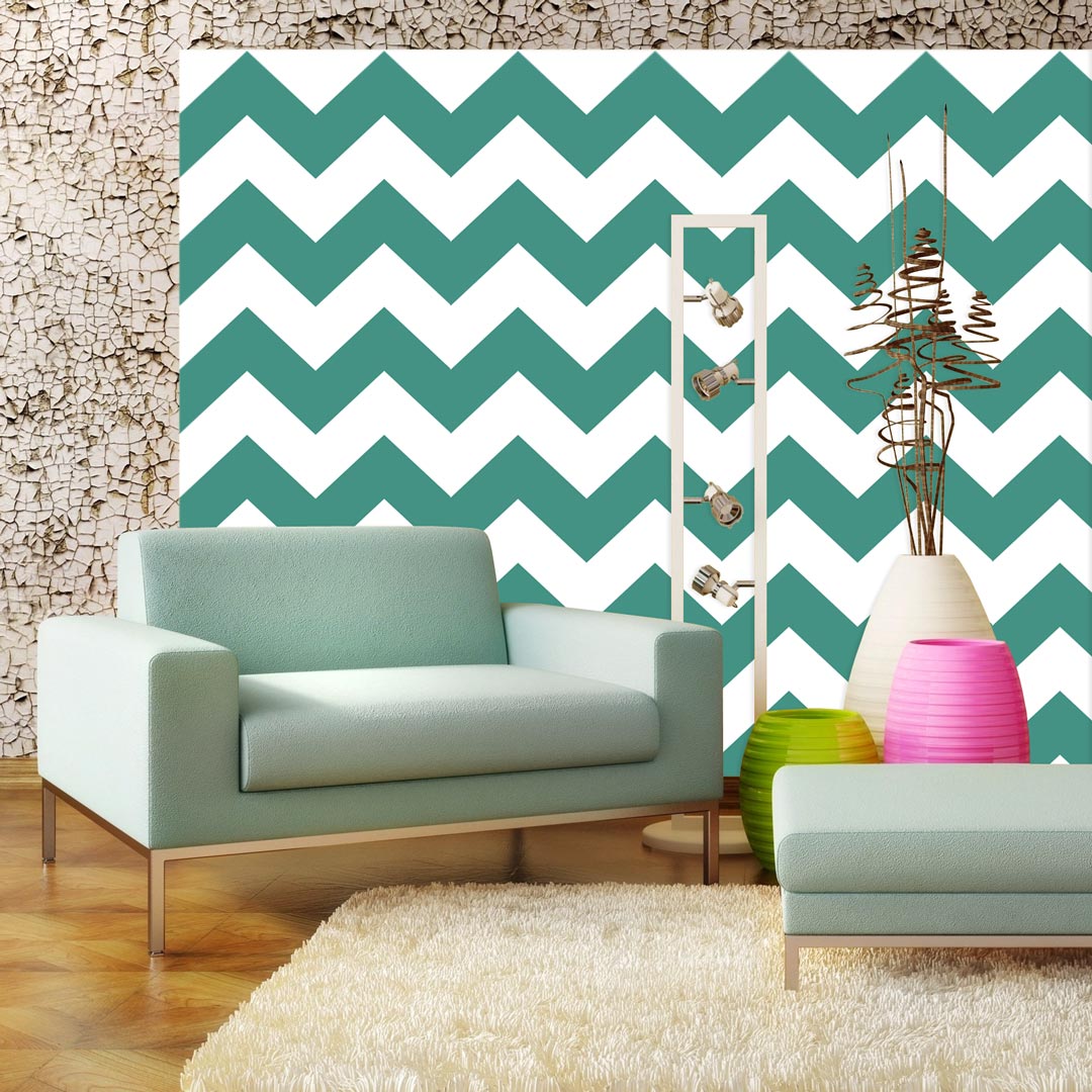 White and turquoise chevron wallpaper - Dekoori image 2