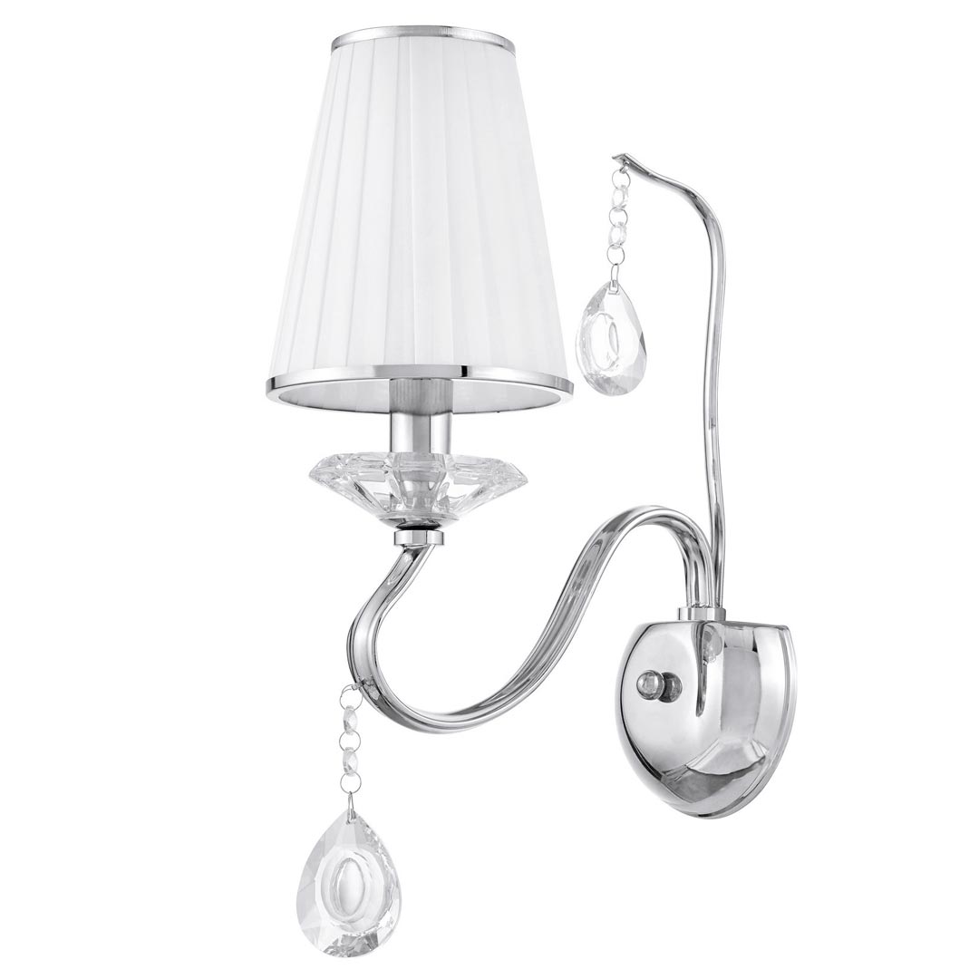 Crystal wall lamp with chains, white lampshade, silver wall sconce - FINEZZIA W1 - Lumina Deco image 1