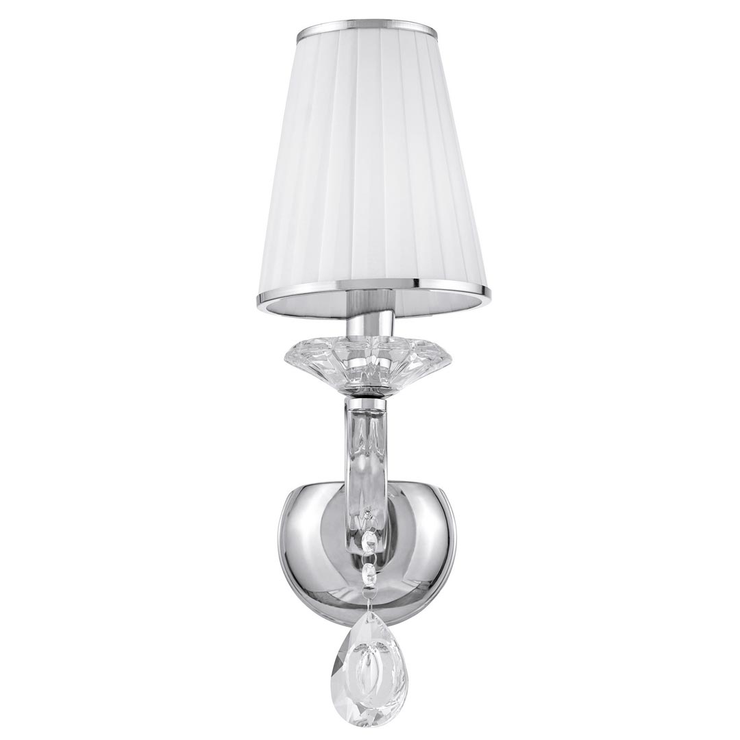 Crystal wall lamp with chains, white lampshade, silver wall sconce - FINEZZIA W1 - Lumina Deco image 3