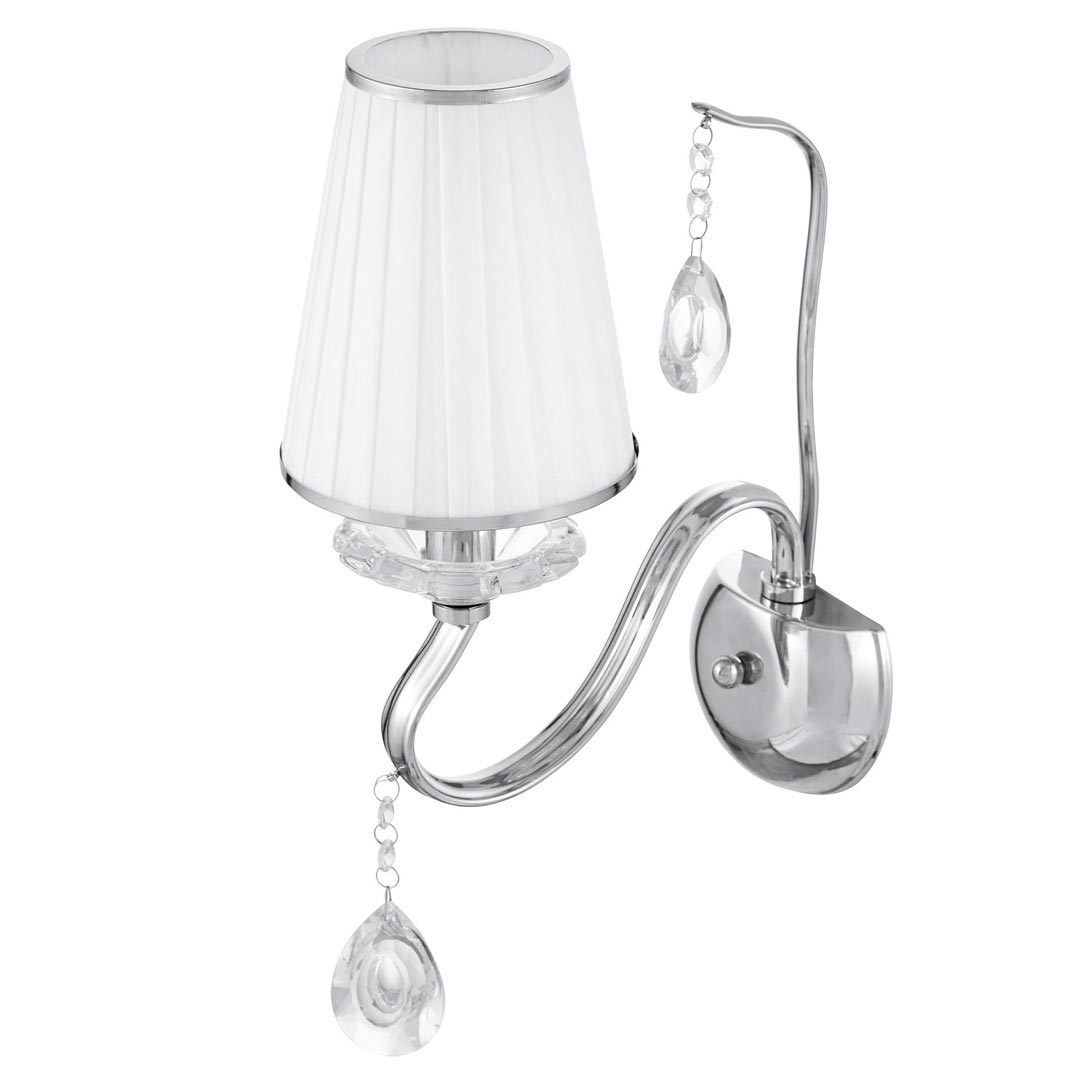 Crystal wall lamp with chains, white lampshade, silver wall sconce - FINEZZIA W1 - Lumina Deco image 2