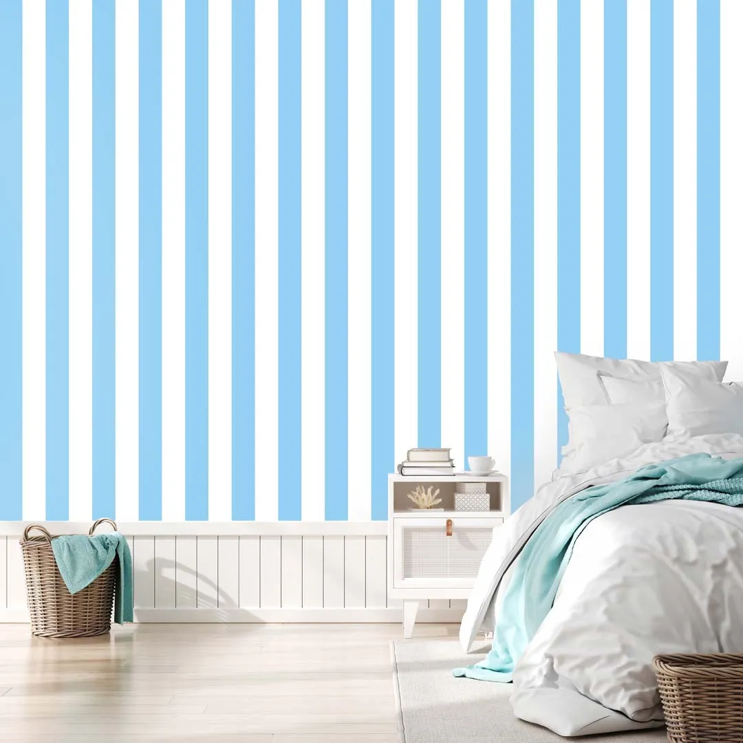 Blue and White Vertical Striped Wallpaper
