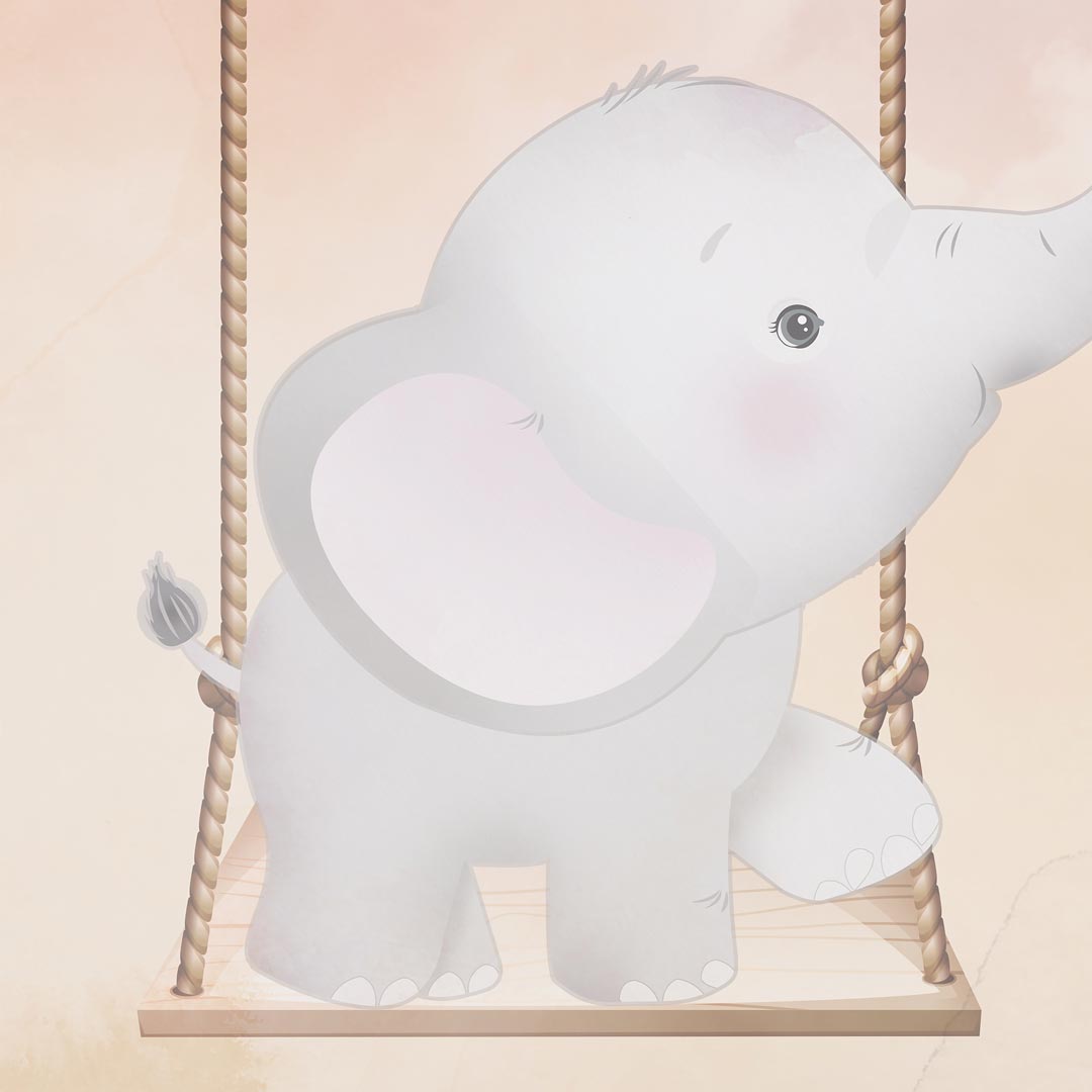 Beige children's wall mural, cheerful animals on a swing, elephant, panda, giraffe, bear - Dekoori image 3