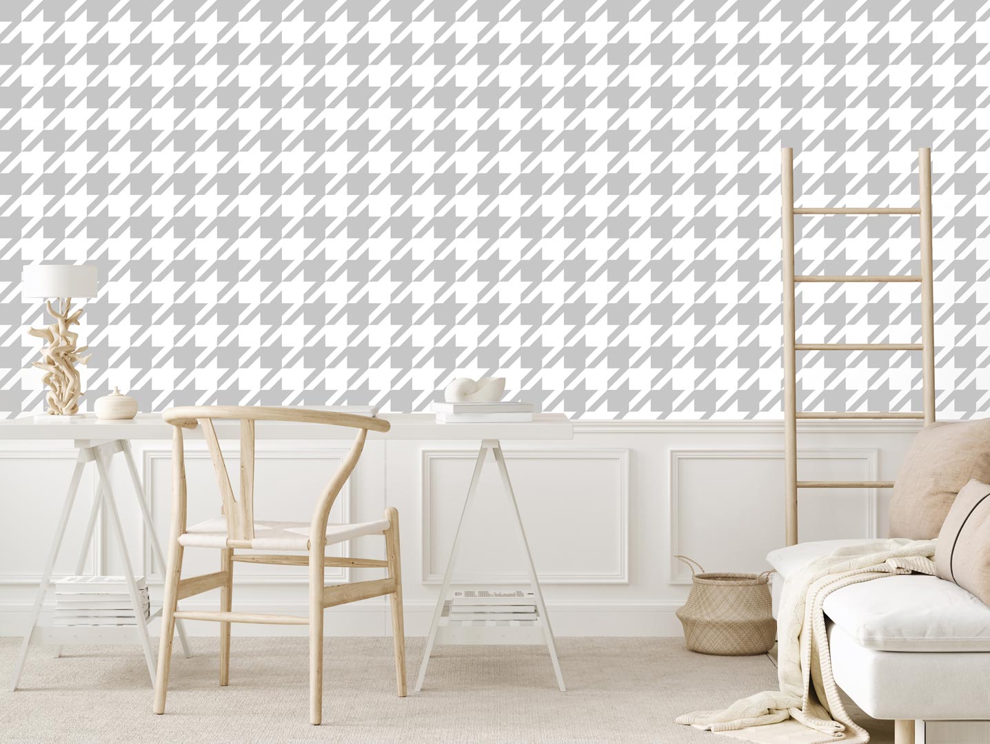 Elegant wallpaper with houndstooth grey and white retro vintage pattern - Dekoori image 2