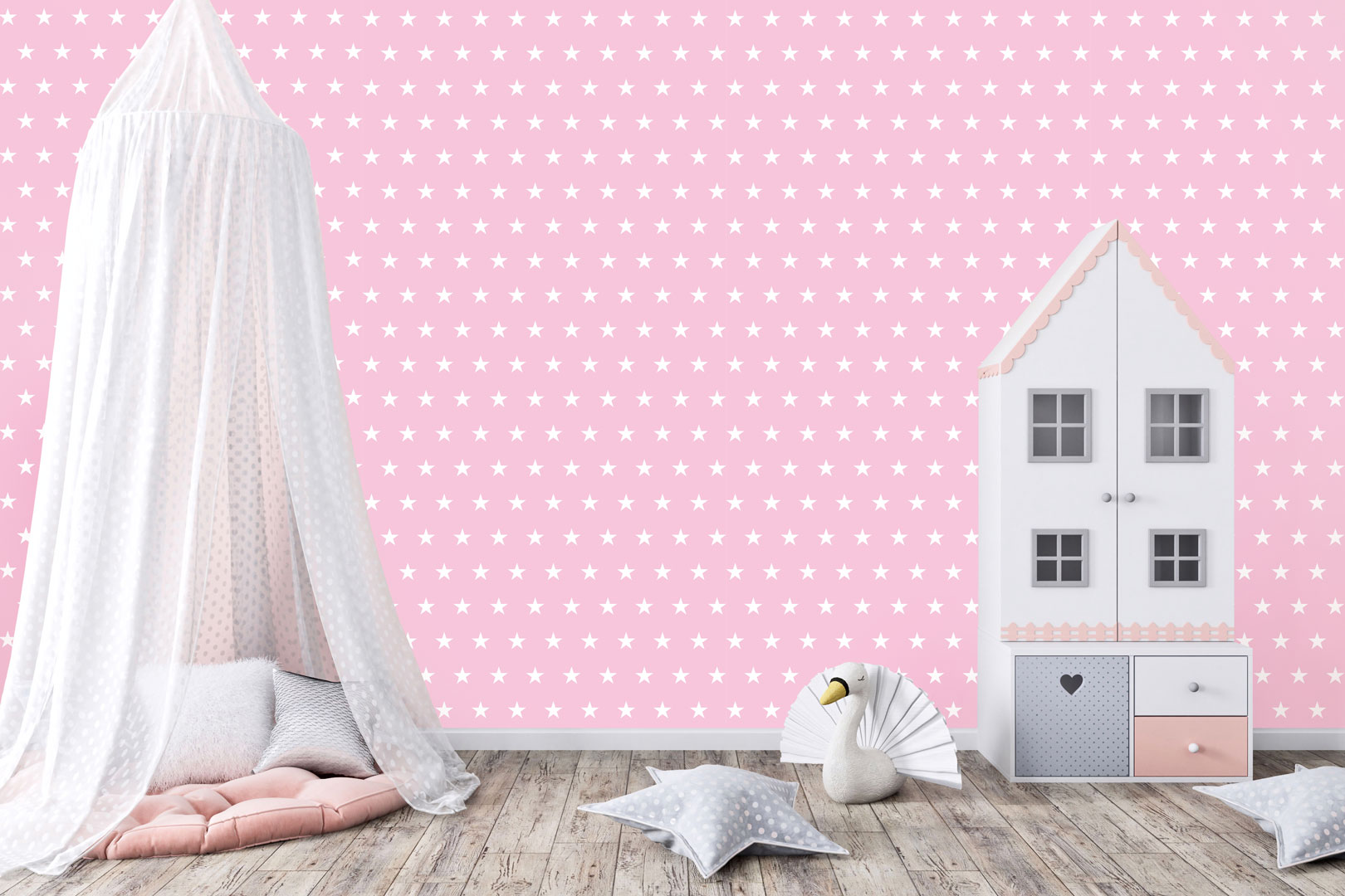 Pink and white 5 cm stars wallpaper - Dekoori image 2