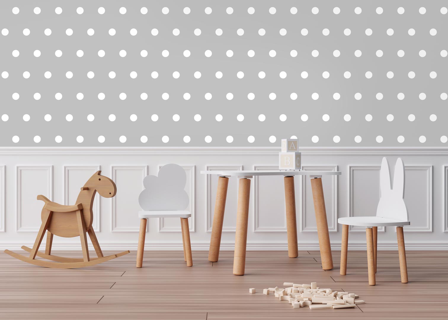 Grey and white 5 cm dots wallpaper - Dekoori image 2