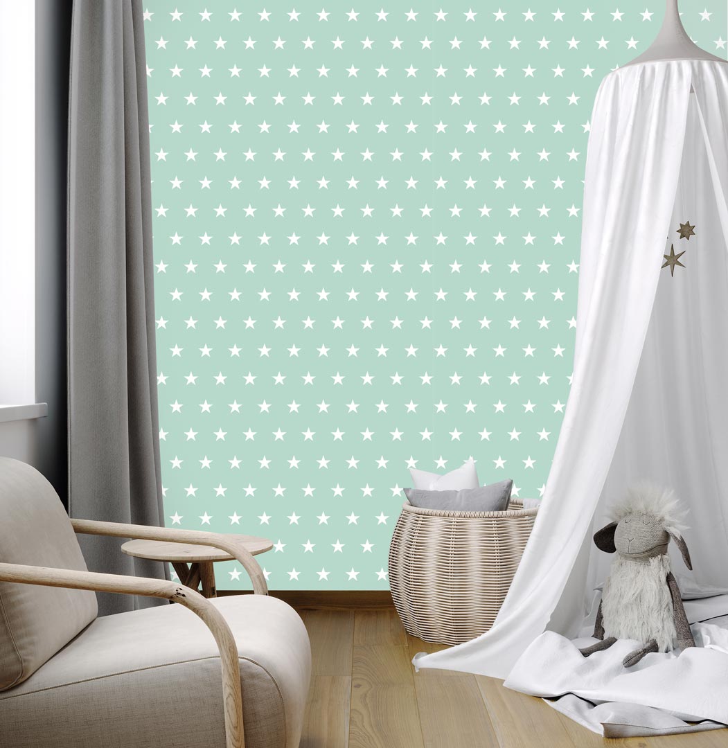 Mint and white 5 cm stars wallpaper - Dekoori image 2