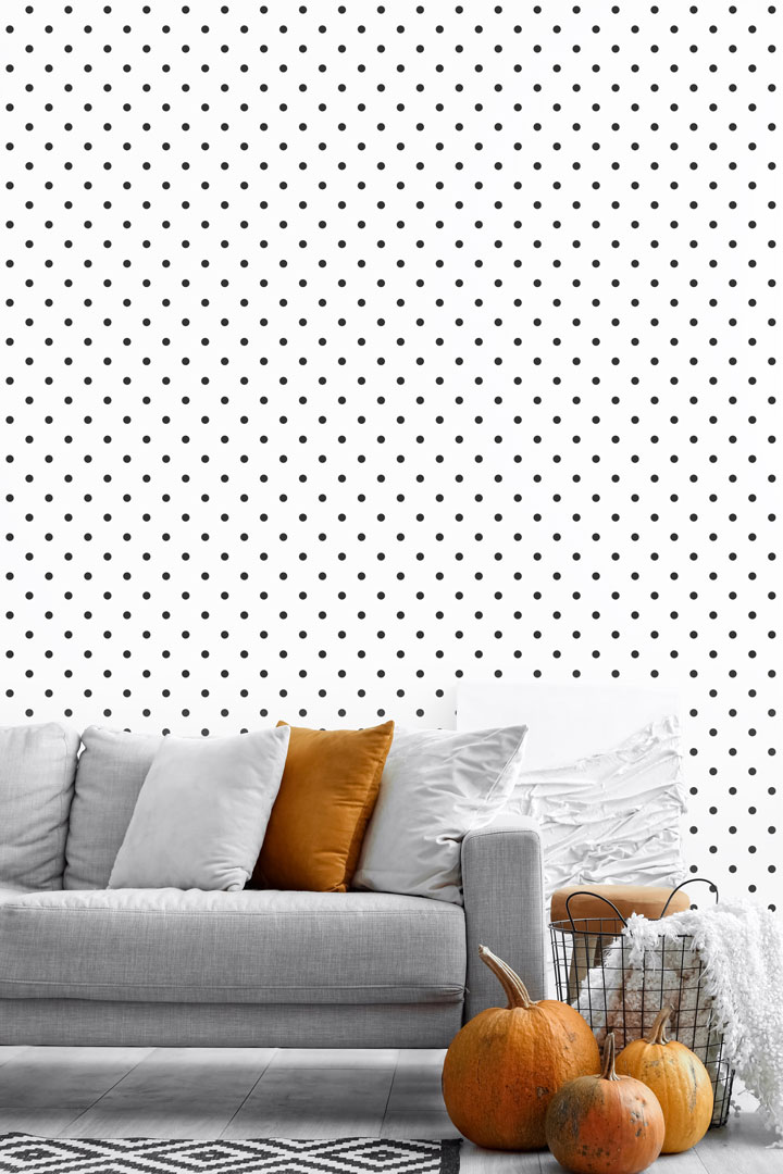 White wallpaper with black mini pin-up 2 cm dots, polka dots - Dekoori image 2