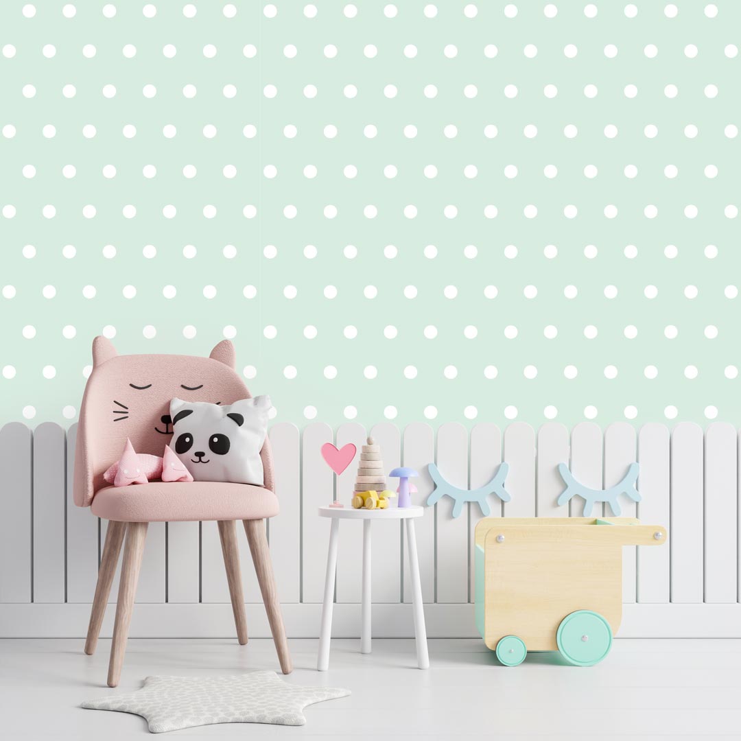 Mint and white 5 cm dots wallpaper - Dekoori image 2