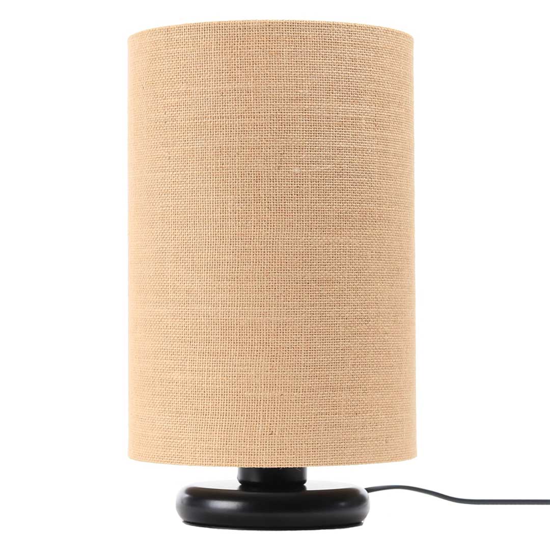 Beige cylinder-shaped bedside lamp with BOHO jute lampshade - BPS Koncept image 3