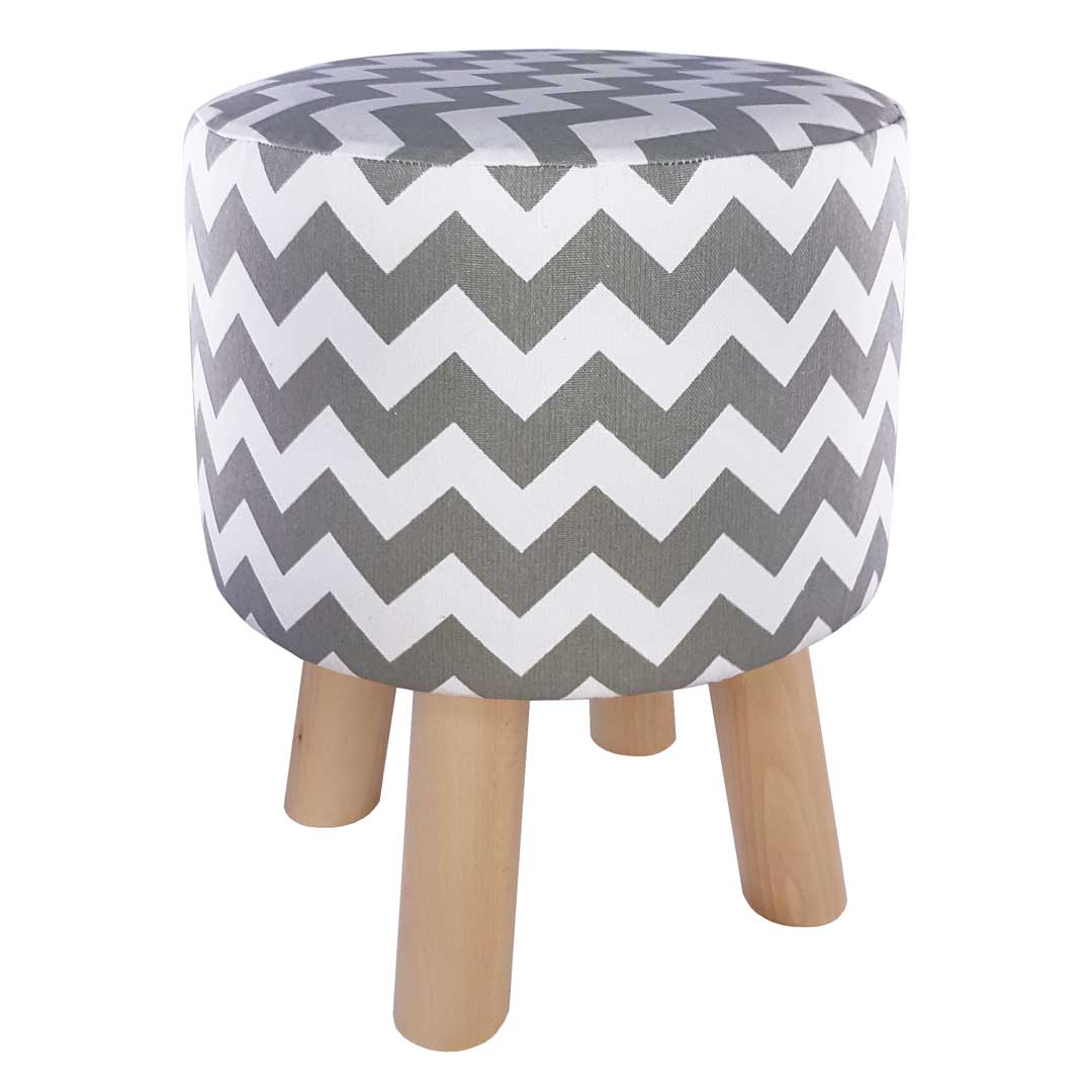 Pouffe, stool, white and graphite geometric pattern cover ZIGZAGS - Lily Pouf image 1