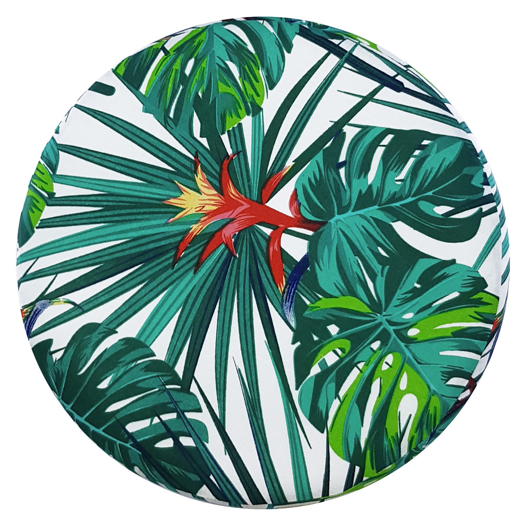 Exotic pouffe stool with turquoise Monstera leaves, colourful palms - Lily Pouf image 4