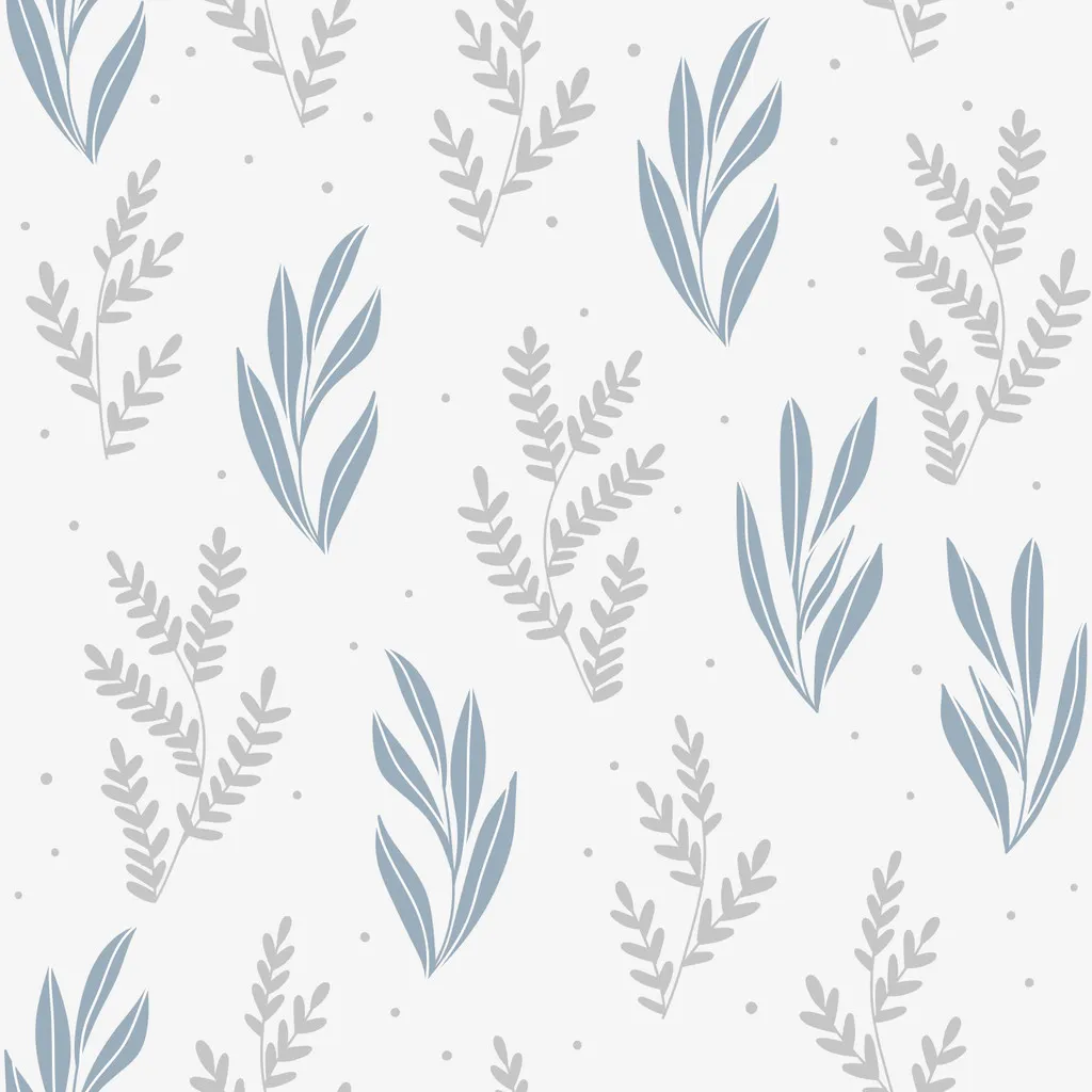 Boho Wallpaper with Grey and Blue Underwater Plants on a Light Grey  Background