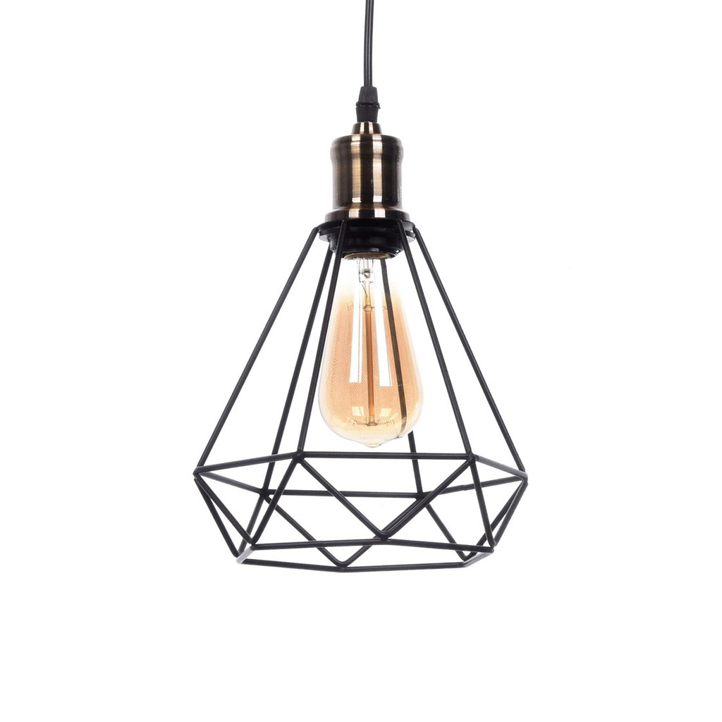 Black wire pendant light, metal, designer, diamond - COBI - Lumina Deco image 1