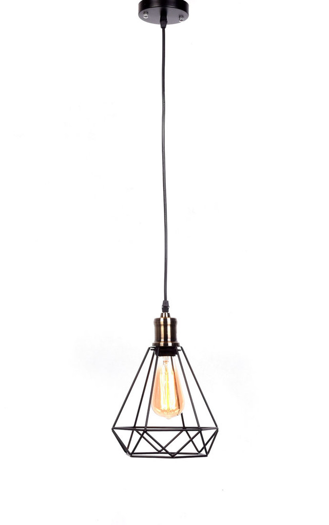Black wire pendant light, metal, designer, diamond - COBI - Lumina Deco image 3