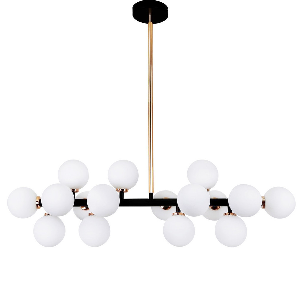Exclusive black and gold PETRICA pendant lamp, chandelier, white glass shades - Lumina Deco image 1