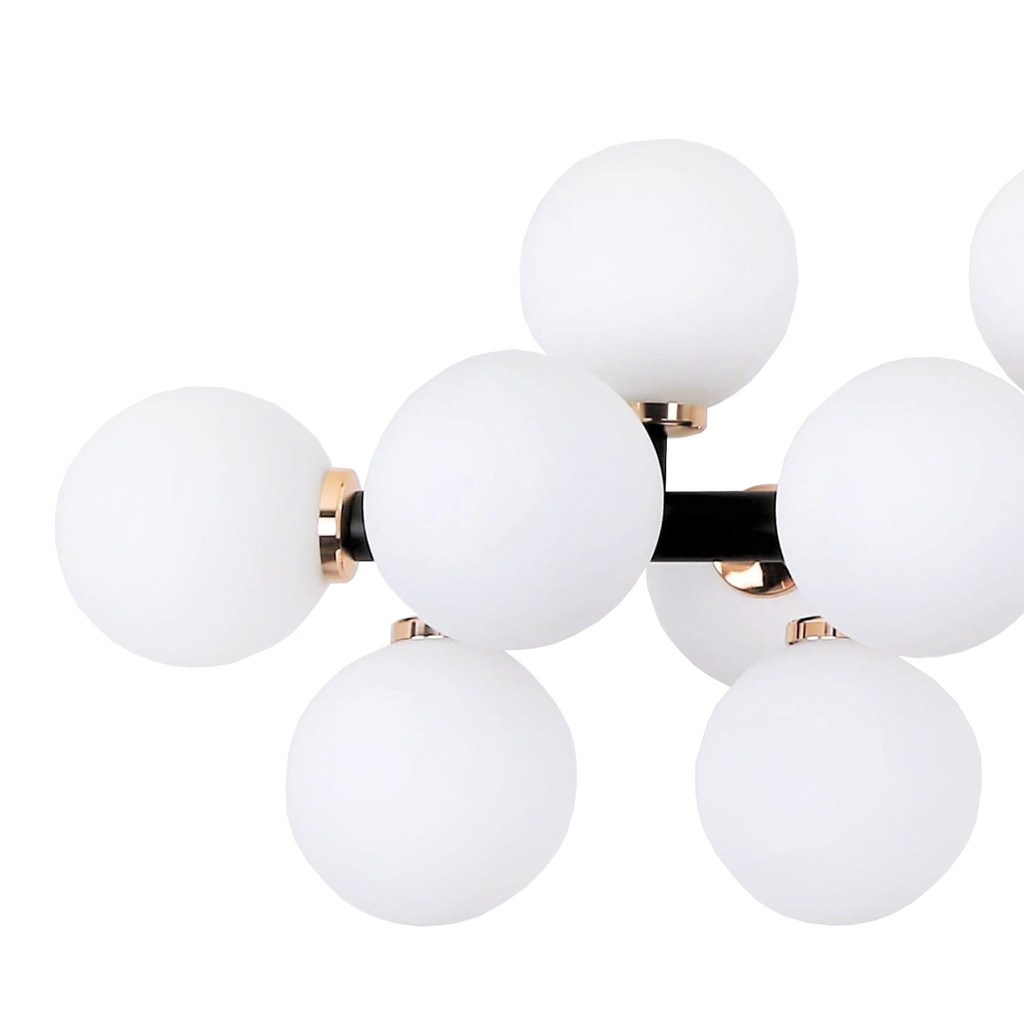 Exclusive black and gold PETRICA pendant lamp, chandelier, white glass shades - Lumina Deco image 4