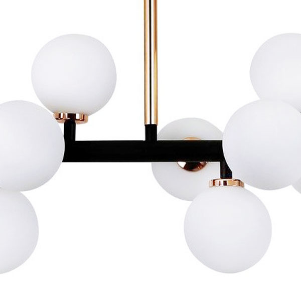 Exclusive black and gold PETRICA pendant lamp, chandelier, white glass shades - Lumina Deco image 3