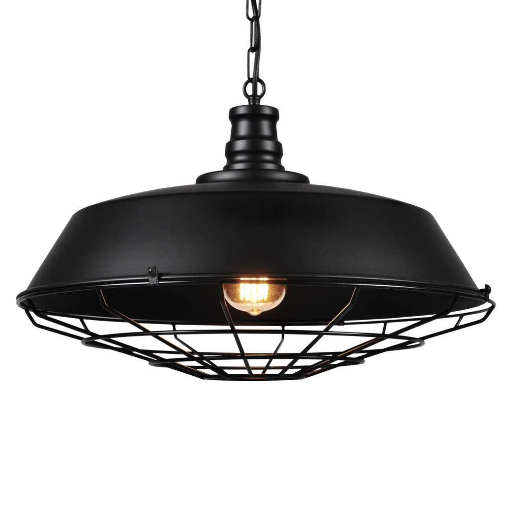 Black loft industrial pendant lamp, wire mesh, metal grid - ARIGIO - Lumina Deco image 1