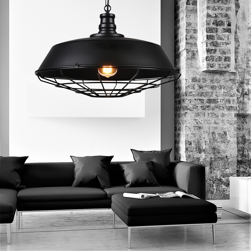 Black loft industrial pendant lamp, wire mesh, metal grid - ARIGIO - Lumina Deco image 2