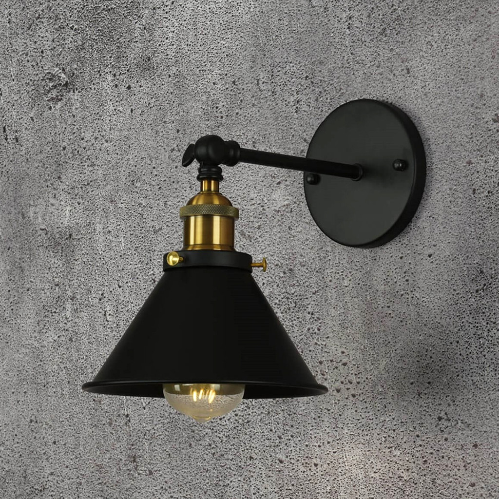 Loft black wall lamp with gold accessories, metal shade, industrial design - GUBI W1 - Lumina Deco image 4