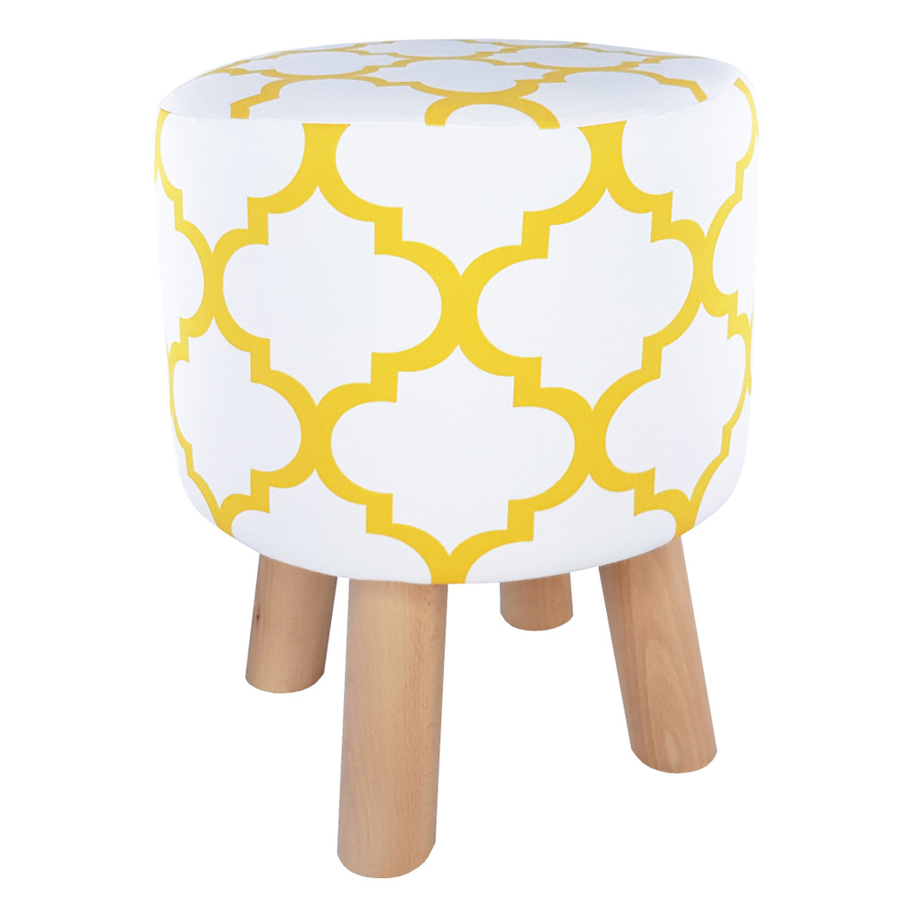 Scandinavian wooden stool MOROCCAN CLOVER white and yellow - Lily Pouf image 1