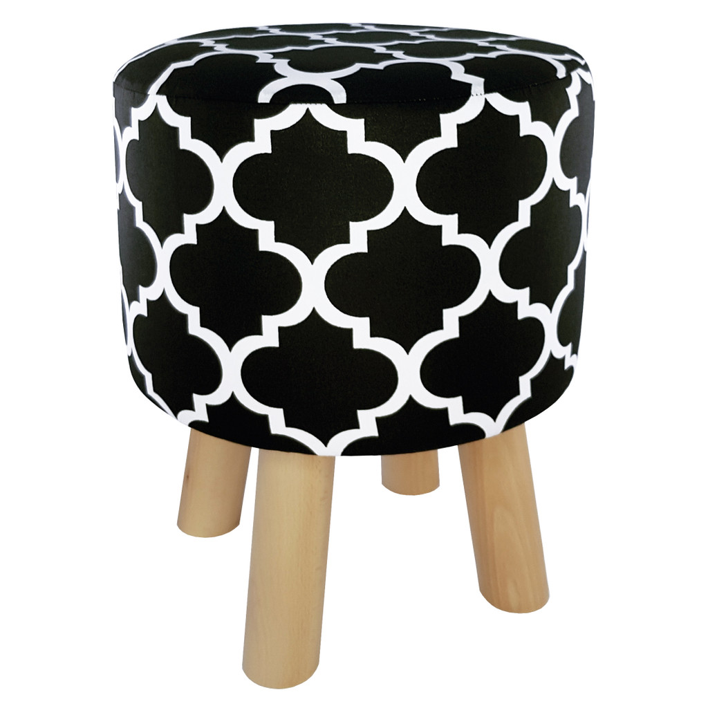 Scandinavian wooden stool MOROCCAN CLOVER black and white - Lily Pouf image 1