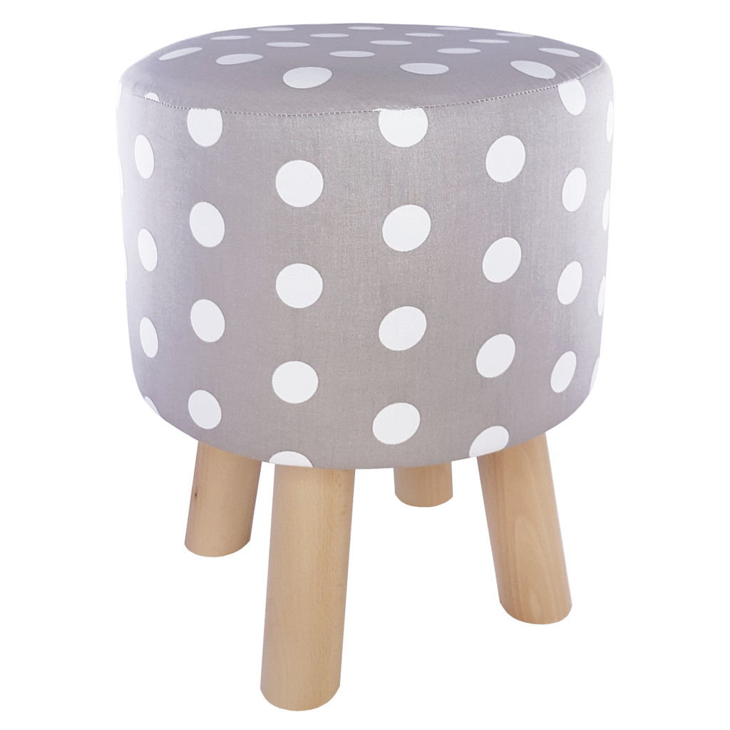 Grey and white wooden seat pouffe with polka dots - Lily Pouf image 1