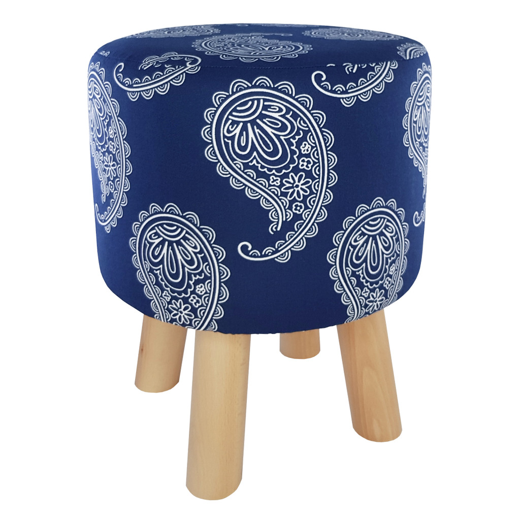Oriental pouffe, room stool, navy blue pattern PAISLEY Indian Turkish - Lily Pouf image 1