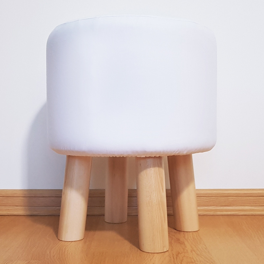 Stool, wooden hassock with round seat, white and black pattern with stripes - Lily Pouf image 3