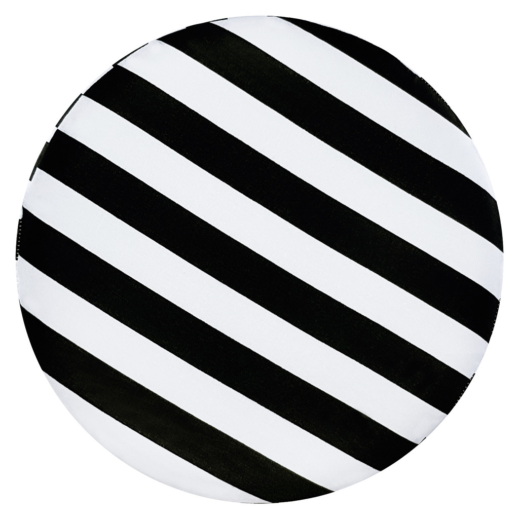 Stool, wooden hassock with round seat, white and black pattern with stripes - Lily Pouf image 2