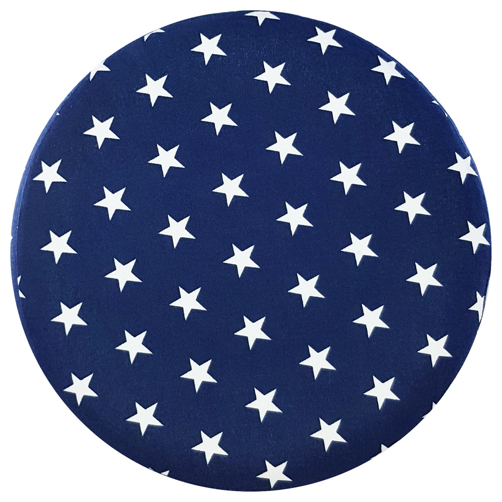 Navy blue pouffe with white STARS, wooden stool with cover - Lily Pouf image 2