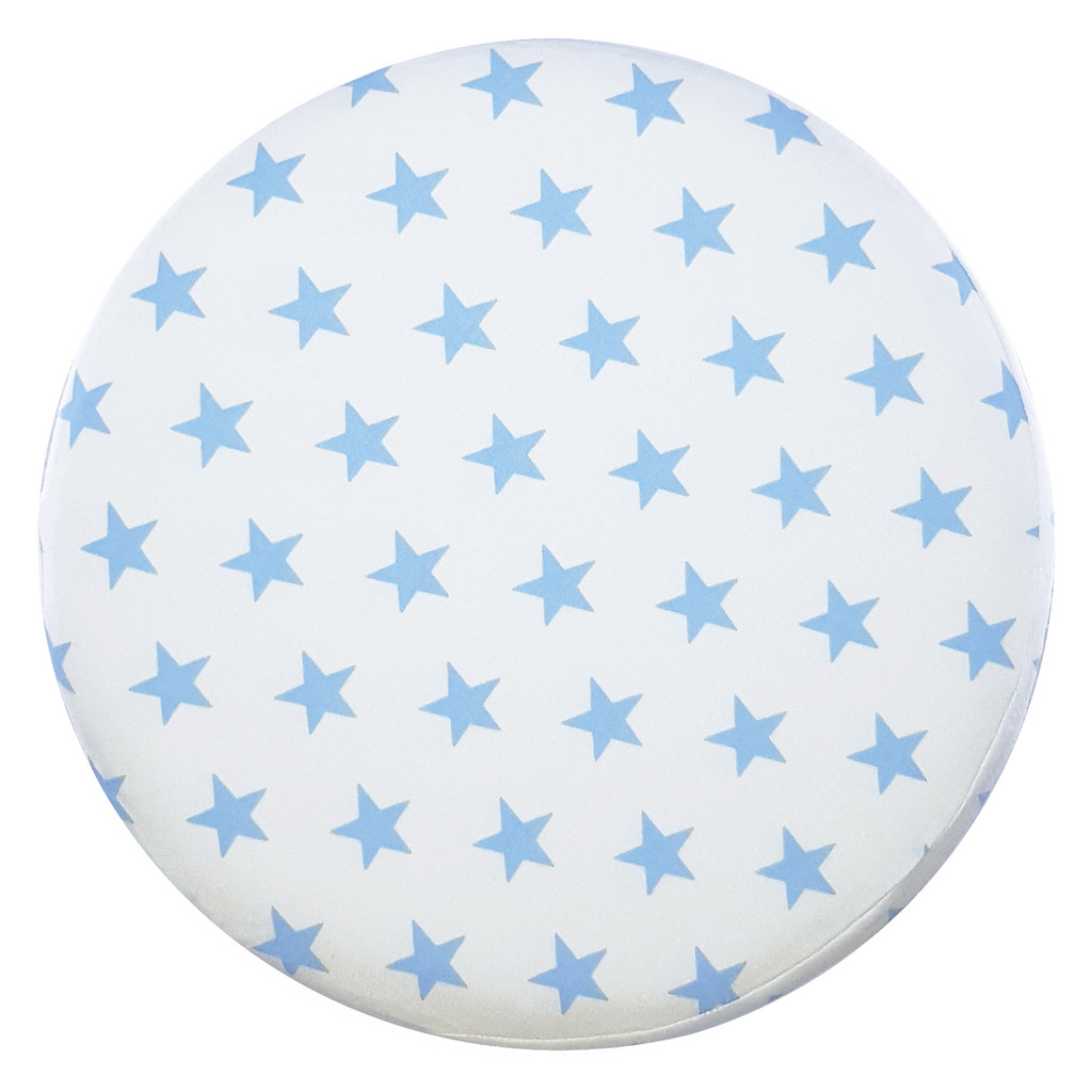 White stool, high and low pouffe with blue STARS, wooden legs - Lily Pouf image 2