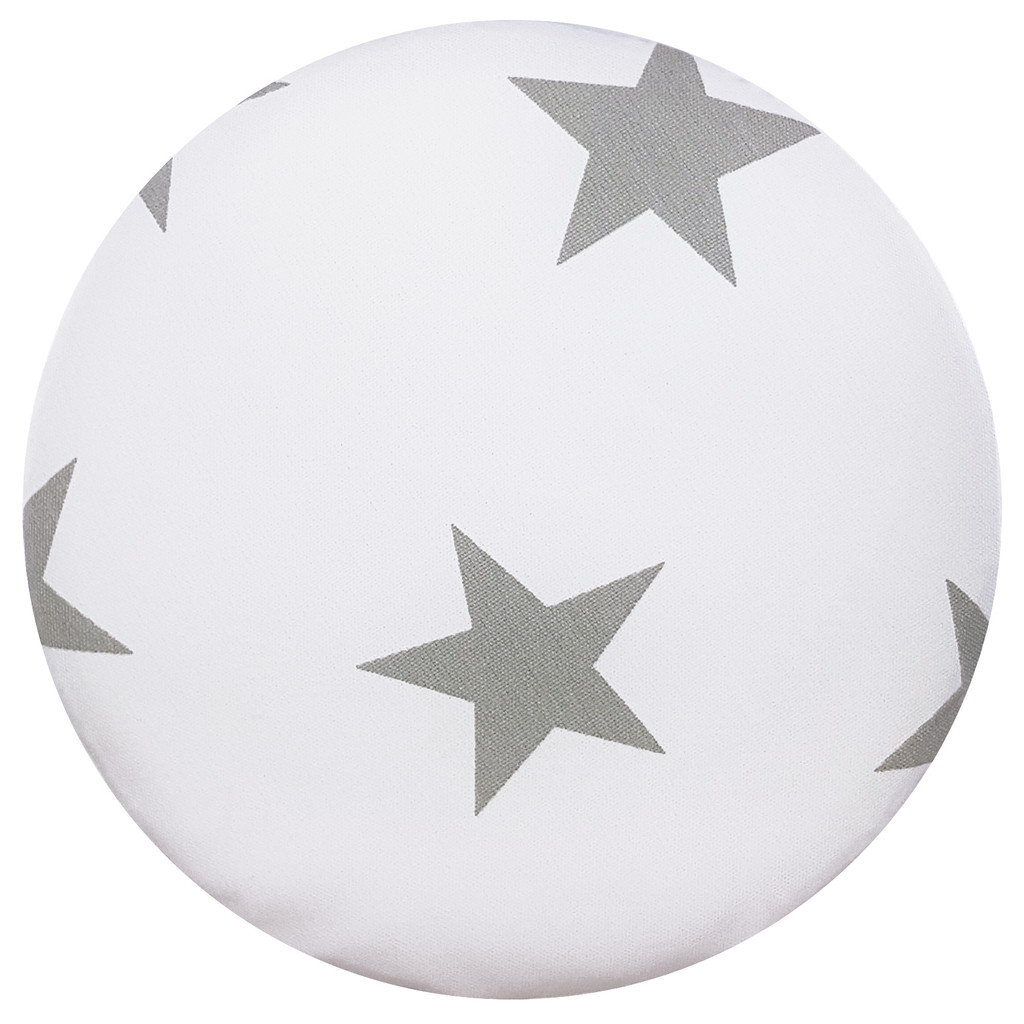 White wooden stool, round pouf with a cover with BIG GREY STARS - Lily Pouf image 2