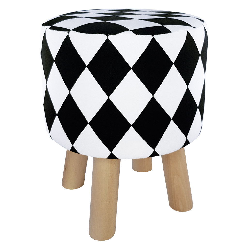 Modern pouffe, glamour style stool, harlequin pattern RHOMBS white and black - Lily Pouf image 1