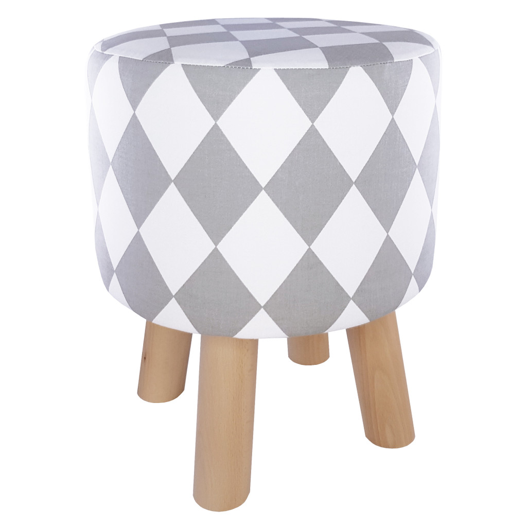 White and grey Scandinavian stool, modern pouf, seat with white and grey diamonds - Lily Pouf image 1