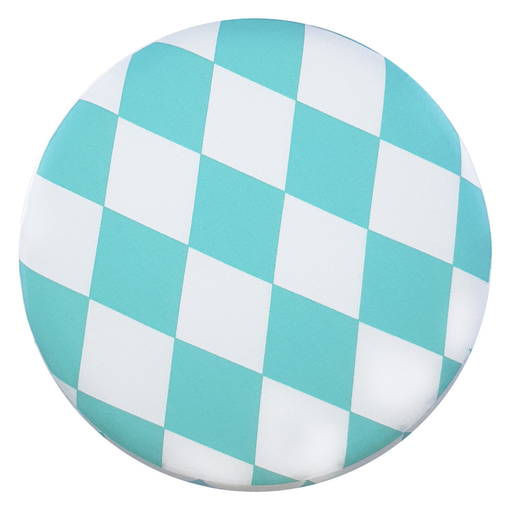 Scandinavian stool, wooden stool, cover with white and turquoise ROMBS - Lily Pouf image 2