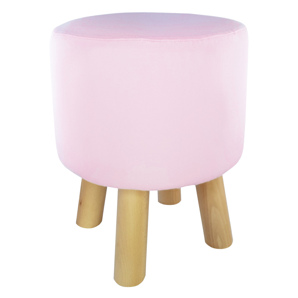 One-coloured light pink dressing table stool, for a girl's room, soft smooth cover - Lily Pouf image 1